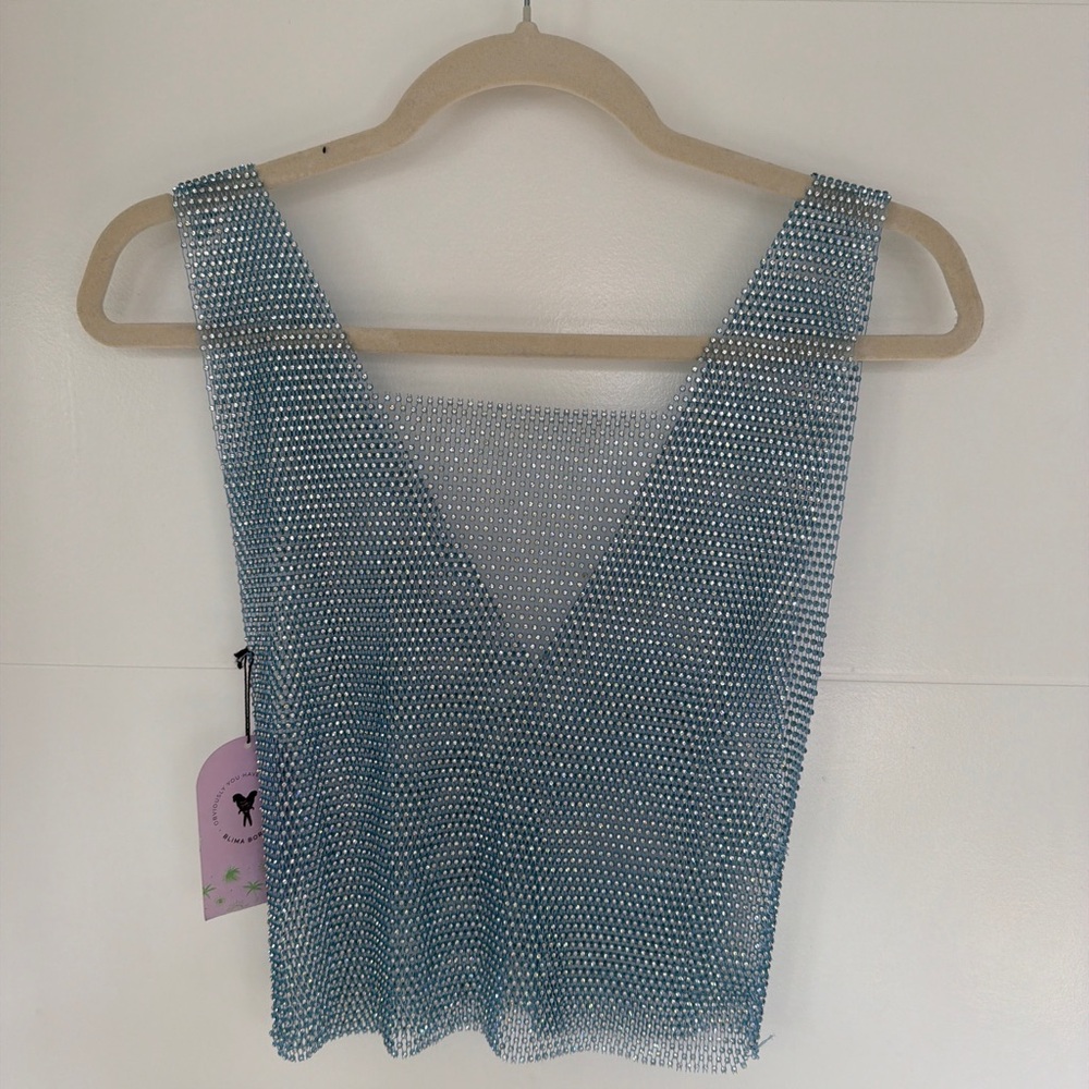 Elegant Blue Mesh Women's Top